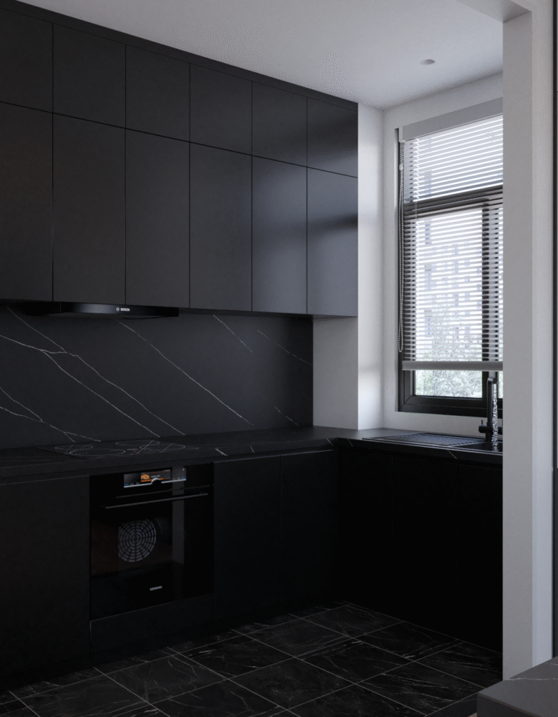 kuchnia z czarnymi frontami
