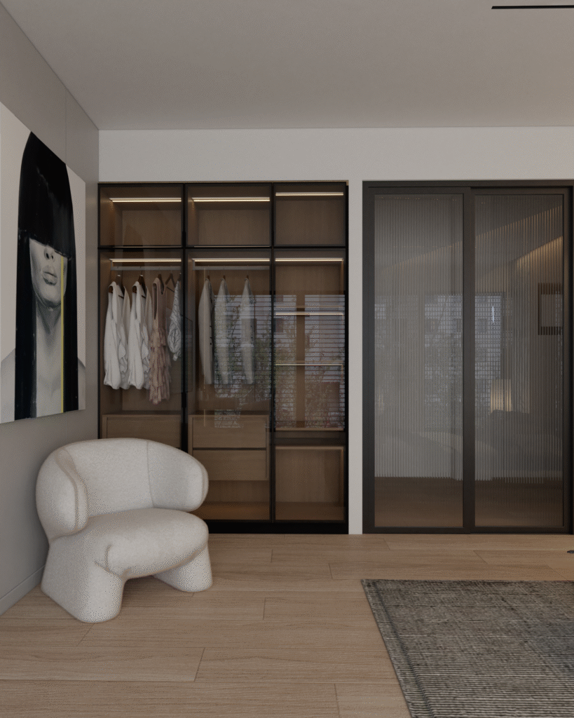 szafa wnękowa z przeźroczystymi drzwiami i podświetleniem led